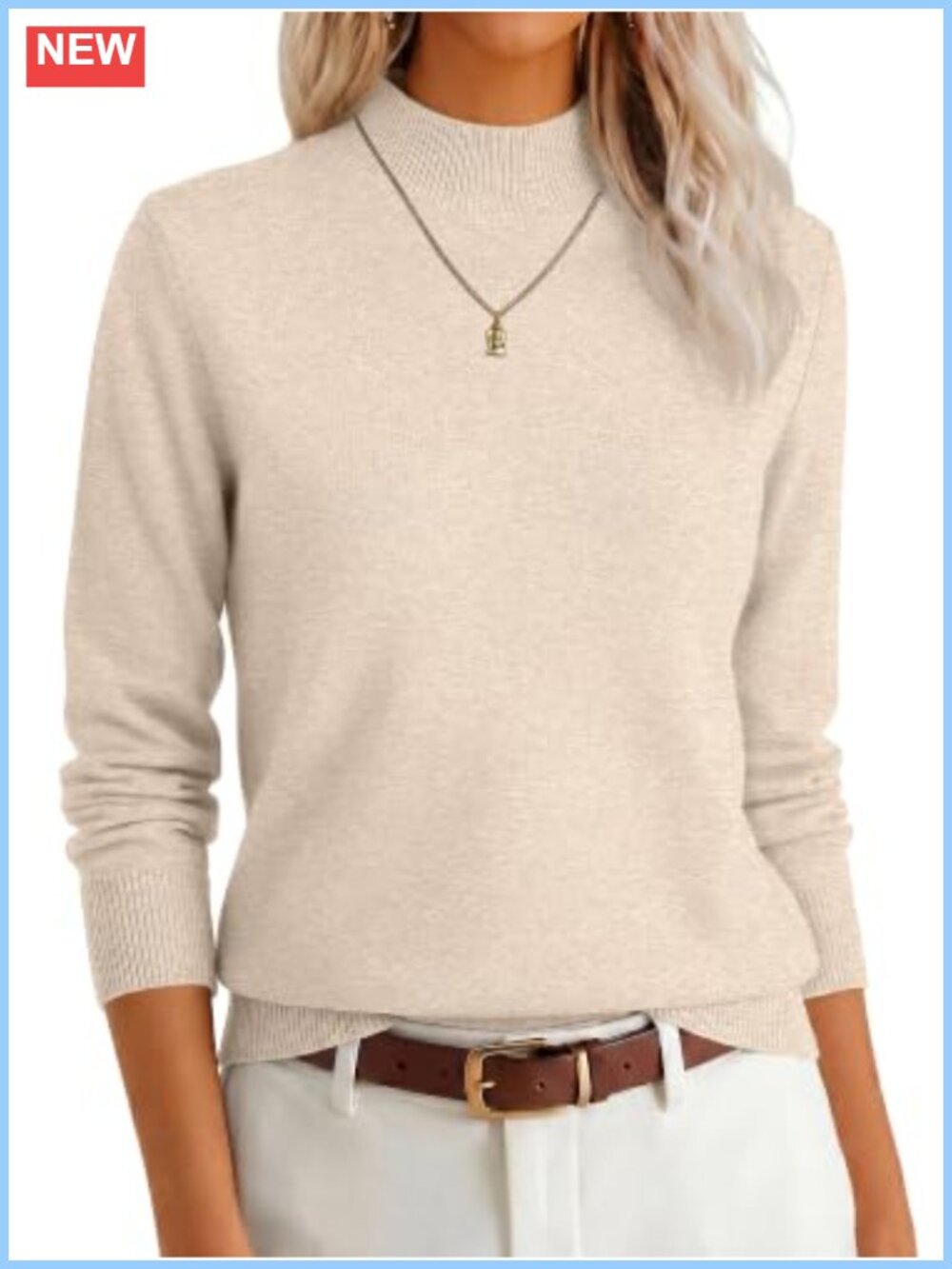 Women's Long Sleeve Mock Neck Pullover Sweater Ribbed Knit